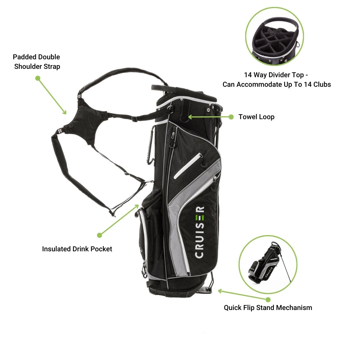 SB3 14 Way Divider Golf Stand Bag - Black/Grey